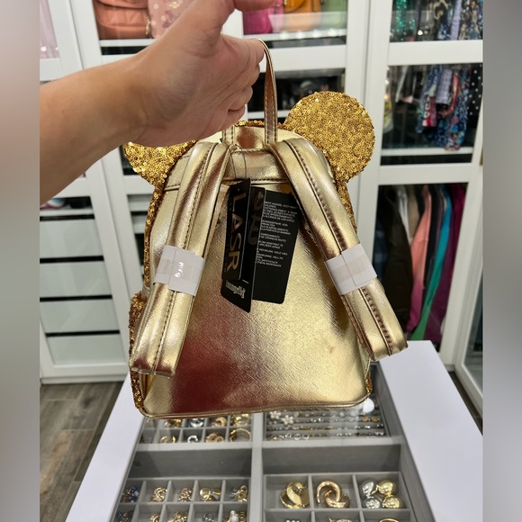 Loungefly Exclusive Disney Yellow Gold Sequin Minnie Mini Backpack NWT